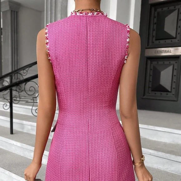 Pink Preppy Womens Double Breasted Raw Trimmed Flap Detail Tweed Vest Overcoat - Picture 2 of 5